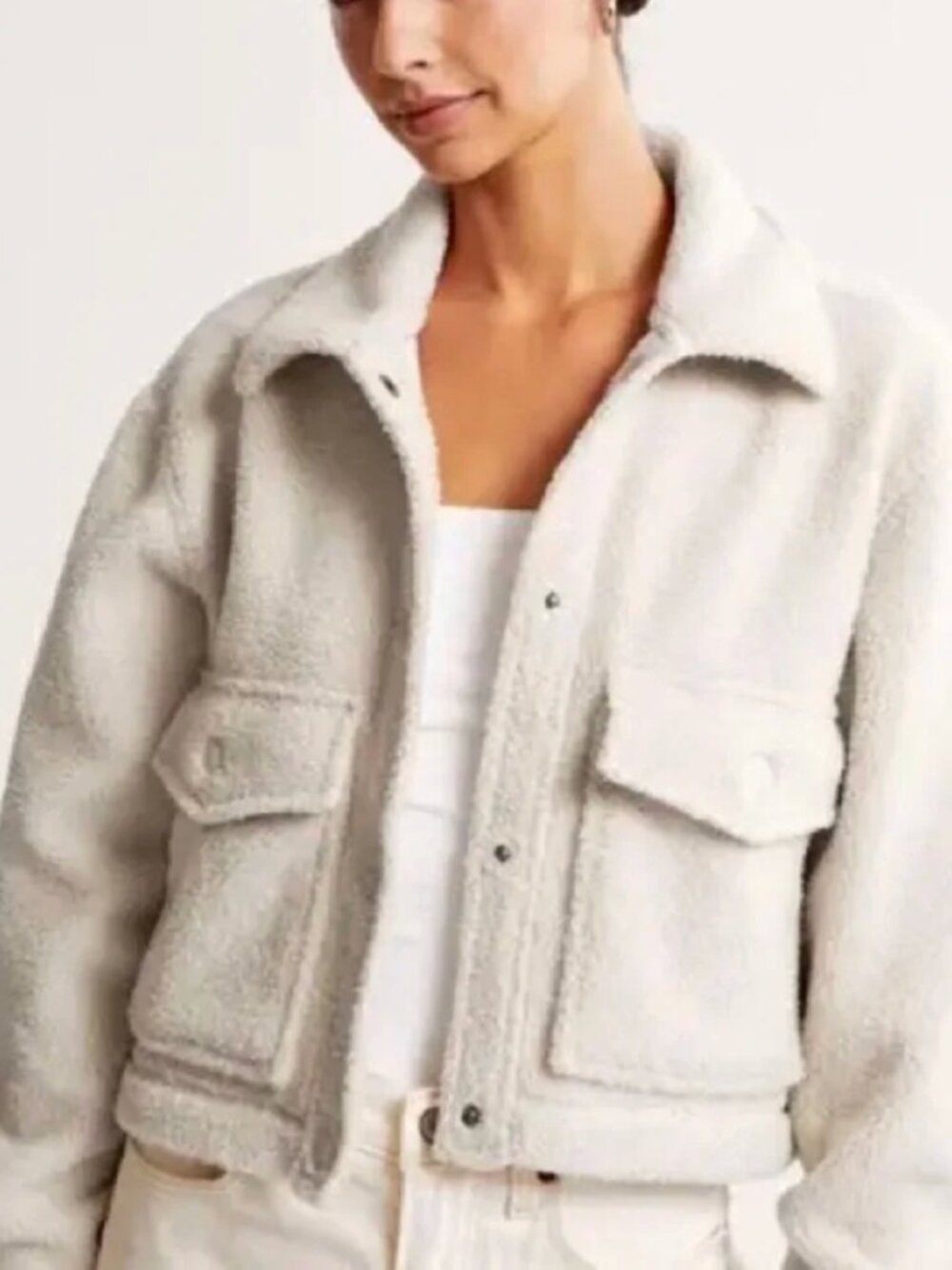 Abercrombie Texture Sherpa Crop Jacket, Color Cream size S